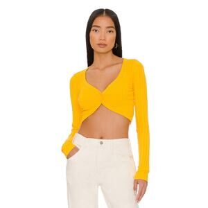 Cotton Citizen Ribbed Stretch Button Front Capri Crop Cardigan Yellow XS New